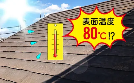 真夏の炎天下では屋根表面温度が80℃に達することも