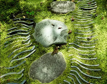 古い瓦をそのままの形で庭に再利用