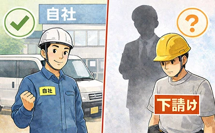 自社施工か、下請けに丸投げか？