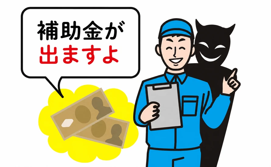 「補助金が出ますよ」と説明する営業担当者