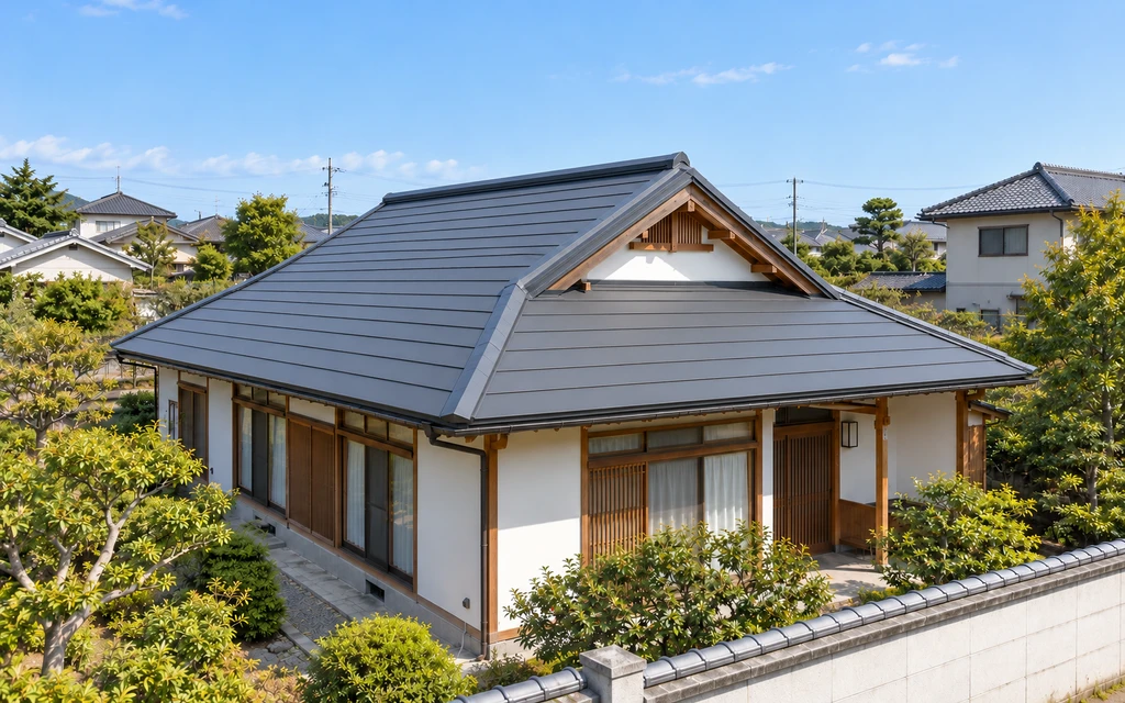 ガルバリウム鋼板で仕上げた入母屋住宅の完成イメージ